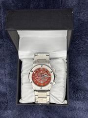 Hublot Silver Chain Watch – Red Dial Edition