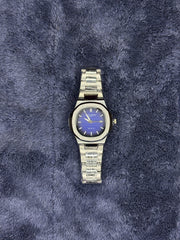 Patek Philippe-Inspired Silver Chain Watch – Blue Dial & Date Edition